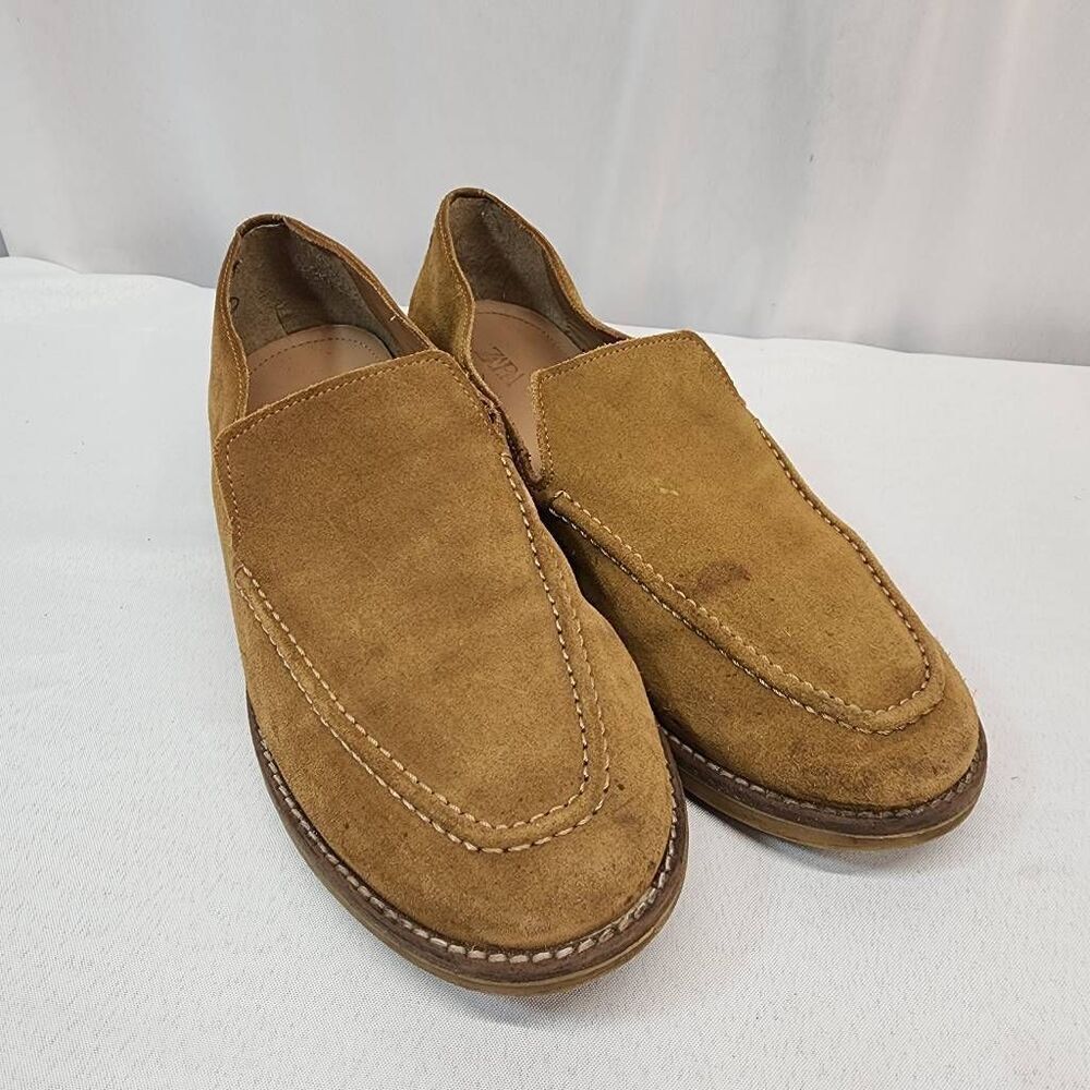 Zara Men’s Size 43 US 10 Brown Suede Slip On Loafers Shoe Casual